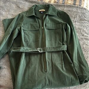 Olive Green Utility Zip Front Jumpsuit with Belt